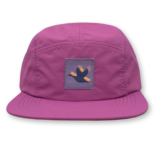 Goose Five Panel Camp Hat / Berry Nylon with Wisteria Goose Patch