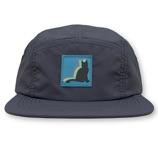 Poster Nutbag Five Panel Camp Hat / Soot Nylon with Black Cat Patch